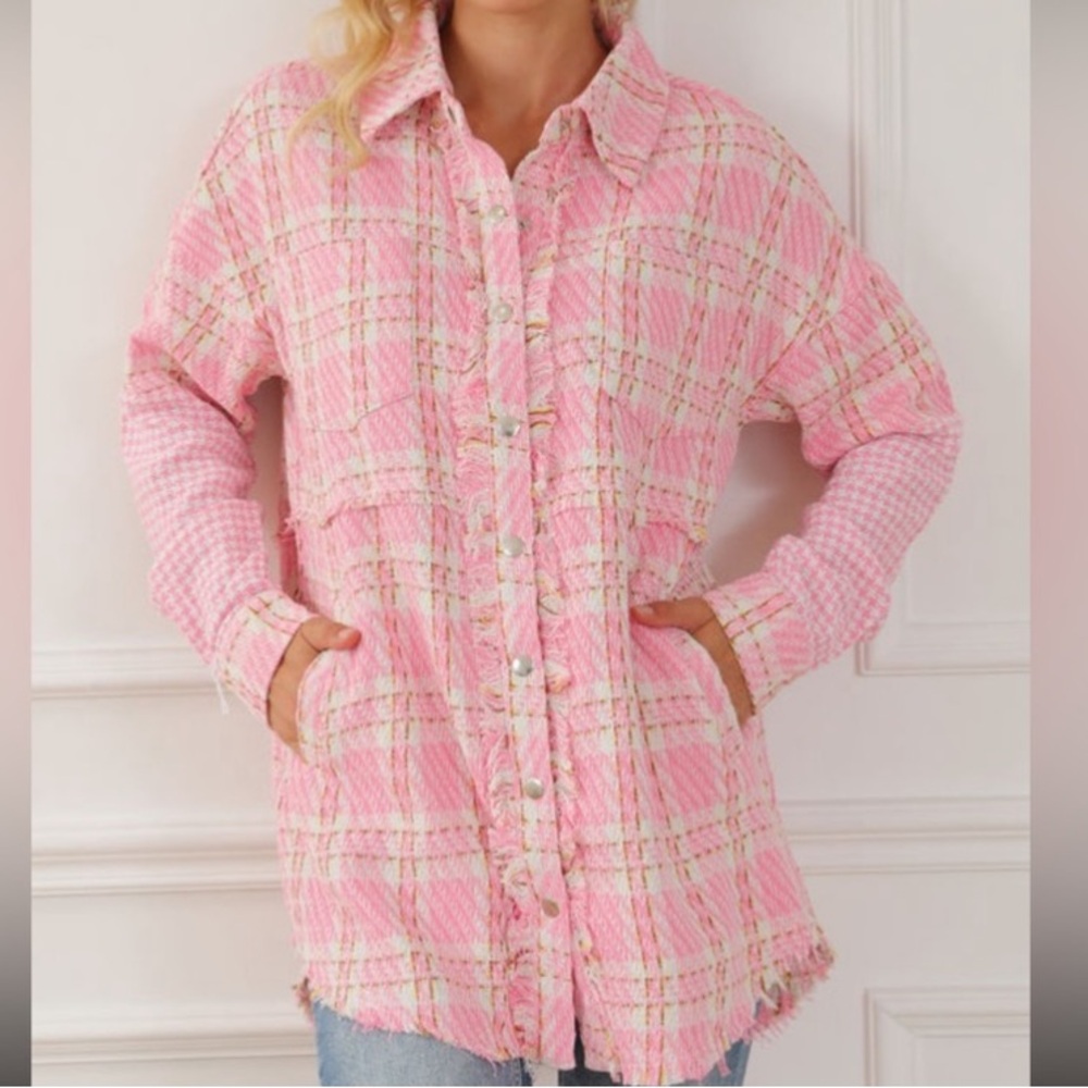 🍁”Tweed Me Alone” Pink Plaid Craft Distressed Houndstooth - Picture 8 of 16